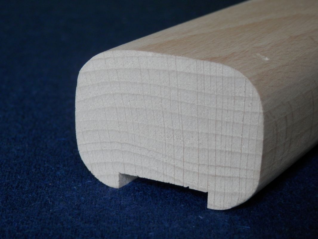 LEVNÁ KVALITNÍ MADLA DŘEVĚNÁ NA SCHODY BUK LED DŘEVĚNÉ MADLO ZÁBRADLÍ INTERIEROVÉ OVÁL NA SCHODY NA ZEĎ S DRÁŽKOU BUK 5,5 x 4 cm VLASTNÍ VÝROBA LEVNÁ KVALITNÍ MADLA DŘEVĚNÁ NA SCHODY BUK LED