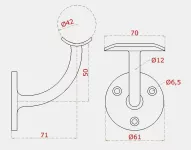 LEVNÁ KVALITNÍ MADLA DŘEVĚNÁ NA SCHODY BUK LED Držák konzole kulatého dřevěného madla Ø 42mm, zaoblený, schodišťového zábradlí na zeď, nerez.U LEVNÁ KVALITNÍ MADLA DŘEVĚNÁ NA SCHODY BUK LED